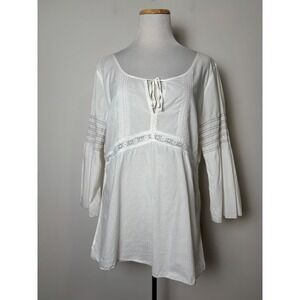American Eagle Womens Babydoll Tunic Top 12 White Cotton Peasant Boho Indie Lace